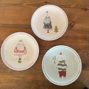 6 World Market Whimsical Christmas Plates 8 1/4" Santa Elephant Fox Cottage Core